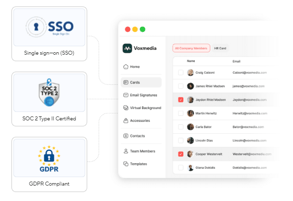 Niocard Business security dashboard showing SSO and team management